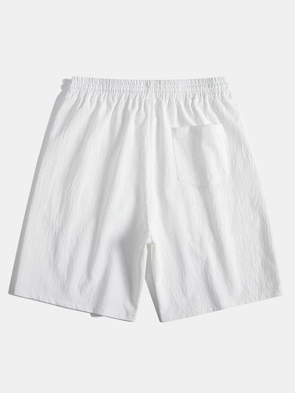 Geometric Jacquard Eyelet Cuban Shirt & Crinkled Textured Drawstring Shorts