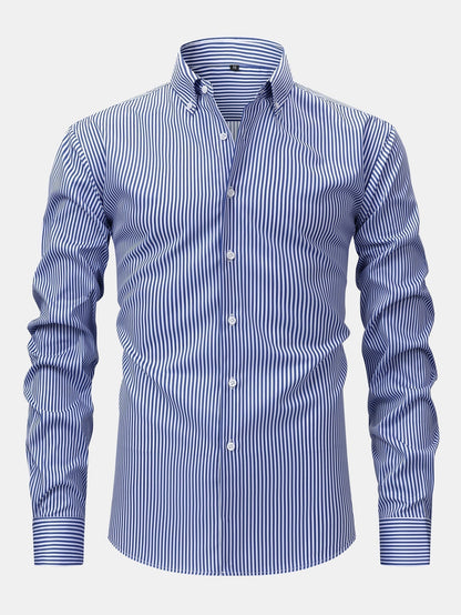 Long Sleeve Stripe Button Up Shirt & Slim Fit Tapered Trousers