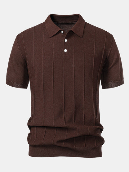 Stripe Jacquard Knit Polo Shirt & Straight Leg Ribbed Pants