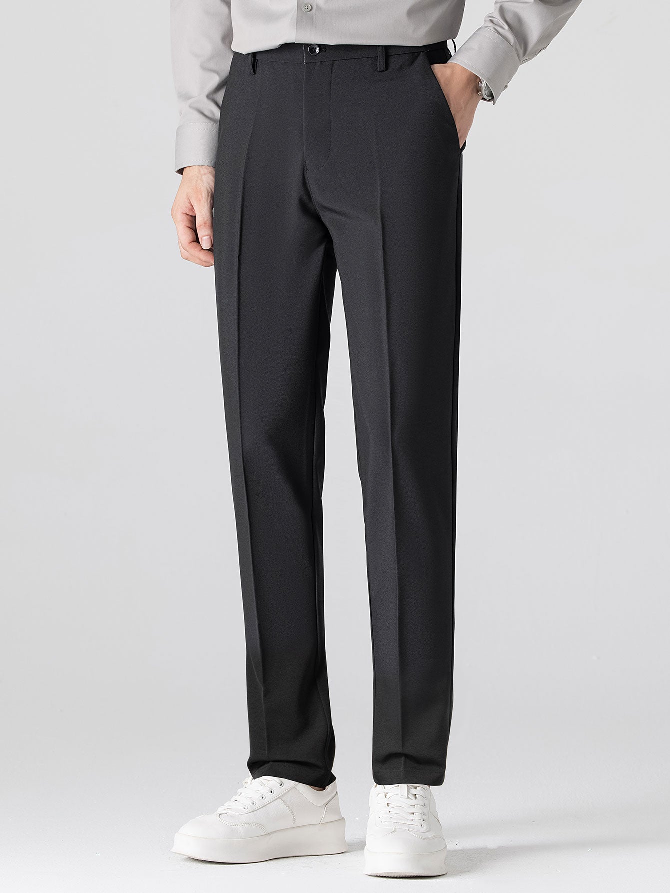 Textured Color Block Knit Polo & Slim Fit Tapered Trousers