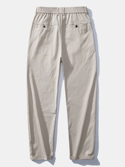 Muscle Fit Ribbed Stand Collar Shirt & Elastic Waist Straight Leg Trousers