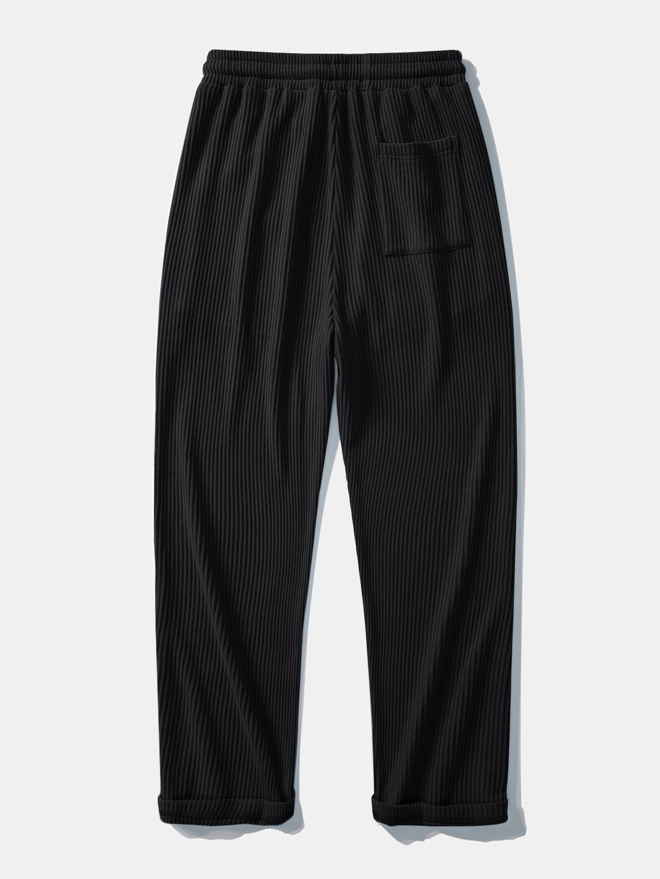 Long Sleeve Waffle Mock Neck T-Shirt & Drawstring Knitted Waffle Pants