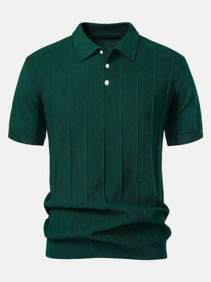 Stripe Jacquard Knit Polo Shirt & Straight Leg Ribbed Pants